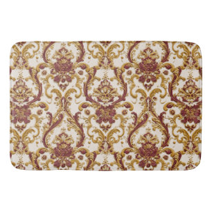 Ivory Baroque Ornament with Gold and Burgundy Bath Mat