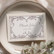 Ivory Baroque Wedding Thank You Card with Monogram