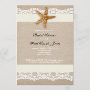Ivory Beach Burlap Lace Bridal Shower Invitation