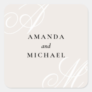 Ivory Beige Elegant Monogram Wedding Square Sticker