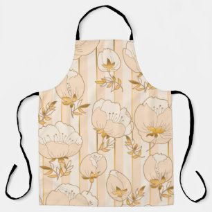 Ivory Beige: Luxury Floral Pattern. Apron