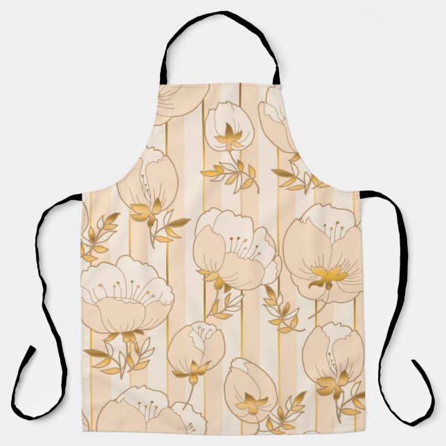 Ivory Beige: Luxury Floral Pattern. Apron (Front)