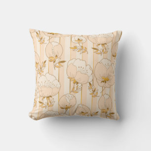 Ivory Beige: Luxury Floral Pattern. Throw Pillow