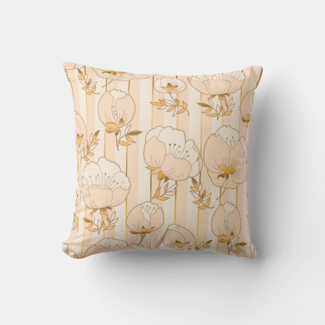 Ivory Beige: Luxury Floral Pattern. Throw Pillow (Front)