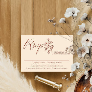 Ivory Beige Terracotta Boho Minimalist Botanicals RSVP Card