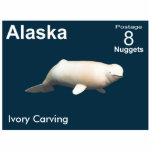 Ivory Beluga Whale - Alaska Postage Photo Sculpture Magnet<br><div class="desc">Another in the series of postage stamps for the notional independent nation of Alaska. Features a digital rendering of an beluga whale carved from mammoth ivory. The carving of ivory is a traditional craft of Alaska Natives. White is the predominant color in this image on a dark blue-green background. Text...</div>