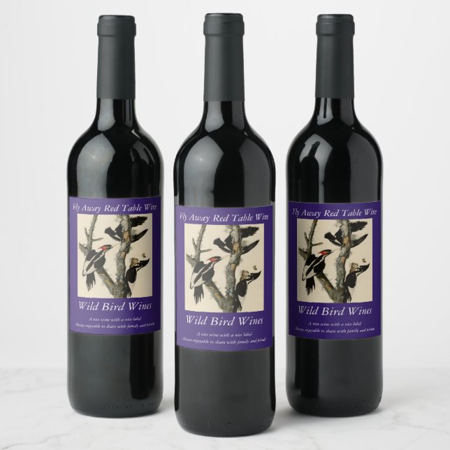 Ivory-billed Woodpecker Audubon's Birds of America Wine Label (Bottles)
