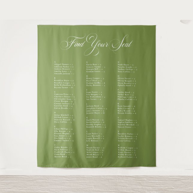 Ivory Black Alphabetical Wedding Seating Chart Tapestry (Front)