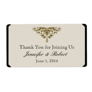 Ivory Black and Gold Damask Water Bottle Label