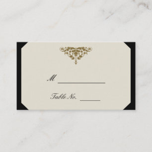 Ivory Black and Gold Damask Wedding Place Cards