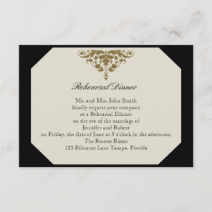 Ivory Black and Gold Damask Wedding Rehearsal Invitation