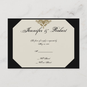 Ivory Black and Gold Damask Wedding Response Card