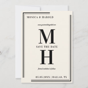 Ivory & Black Big Bold Monogram Stylish Elegant   Save The Date