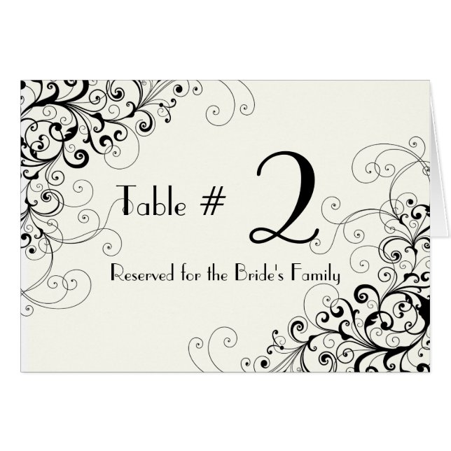 Ivory & Black Custom Wedding Table Number (Front Horizontal)