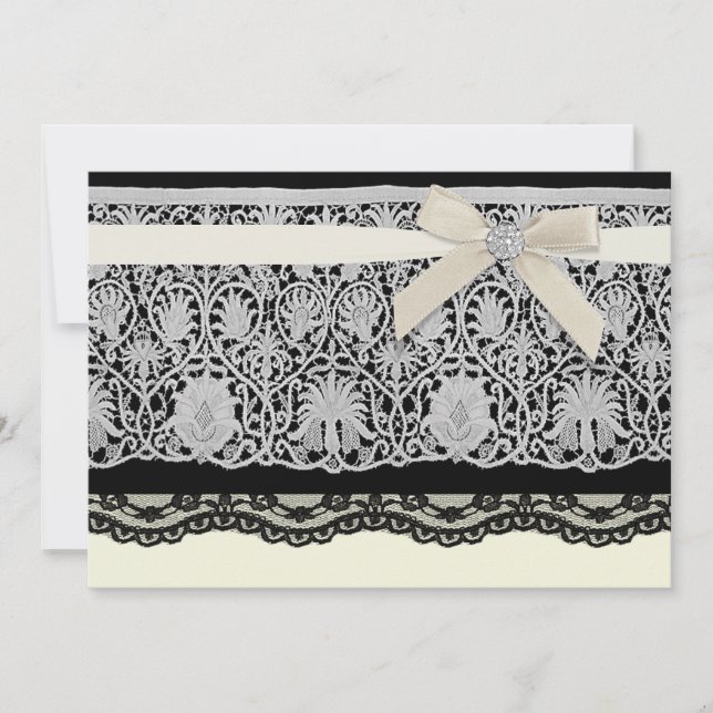 Ivory Black Elegant Lace Wedding Invitation (Front)