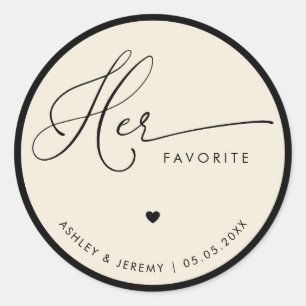 Ivory & Black Her Favorite Wedding Favor Classic Round Sticker