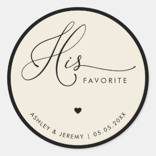 Ivory & Black His Favorite Wedding Favor Classic Round Sticker