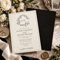 Ivory Black Leafy Crest Monogram Wedding