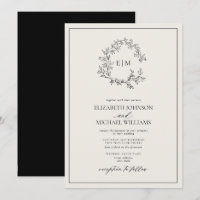Ivory Black Leafy Crest Monogram Wedding