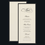 Ivory & Black Old Money Aesthetic Retro Wedding Menu<br><div class="desc">This ivory & black wedding menu blends a retro vintage-timeless aesthetic with elegant contemporary script typography for a playful yet refined look. The rich black and cream tones create a warm old-money fall / winter mood with subtle whimsical charm. Designed to coordinate with the matching Vintage Ivory & Black Wedding...</div>