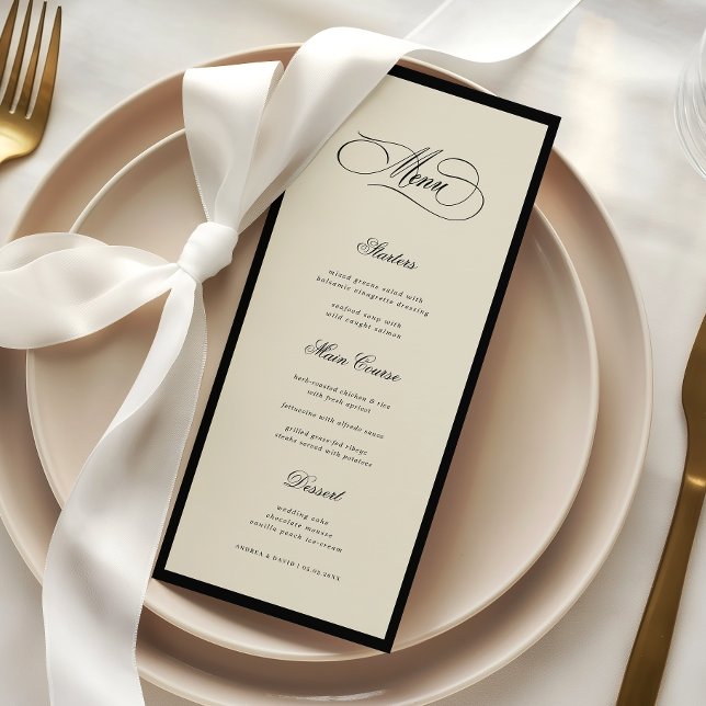 Ivory & Black Old Money Aesthetic Retro Wedding Menu (Creator Uploaded)