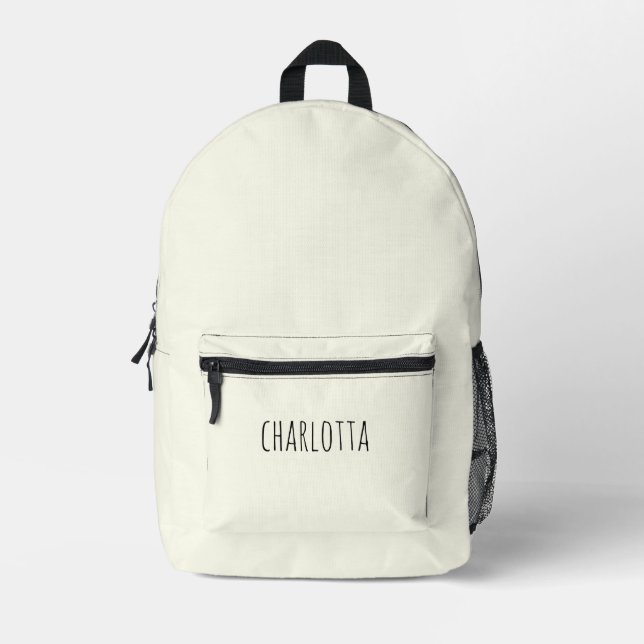 Ivory | Black Personalized Name  Printed Backpack (Front)