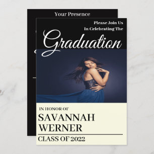 Ivory & Black Photo Graduation Party Invitation