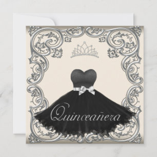 Ivory Black Quinceanera Invitations