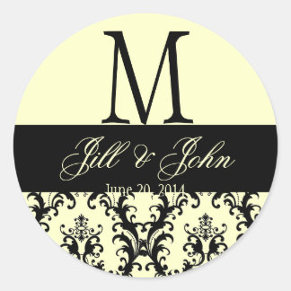 Ivory Black Wedding Monogram Save Date Damask Seal