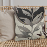 Ivory & Black Zen Watercolor Leaves Throw Pillow<br><div class="desc">Modern throw pillow features an artistic abstract design in an ivory and black colour palette with grey and gold accents. An organic zen design features a watercolor leaf and a geometric circle composition with shades of grey and black with gold accents on an ivory coloured background. Inspired by nature, this...</div>