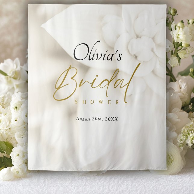Ivory Bloom & Elegant Gold Script Bridal Shower Tapestry (Creator Uploaded)