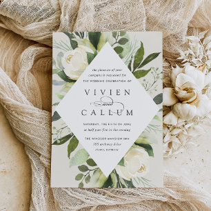 Ivory Bloom   Geometric Floral Frame Wedding Invitation