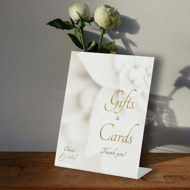 Ivory Bloom Gold Script Bridal Shower Gifts Cards Pedestal Sign (Creator Uploaded)