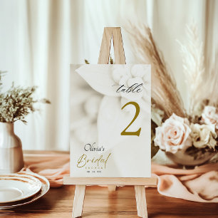 Ivory Bloom & Gold Script Bridal Shower Table Number