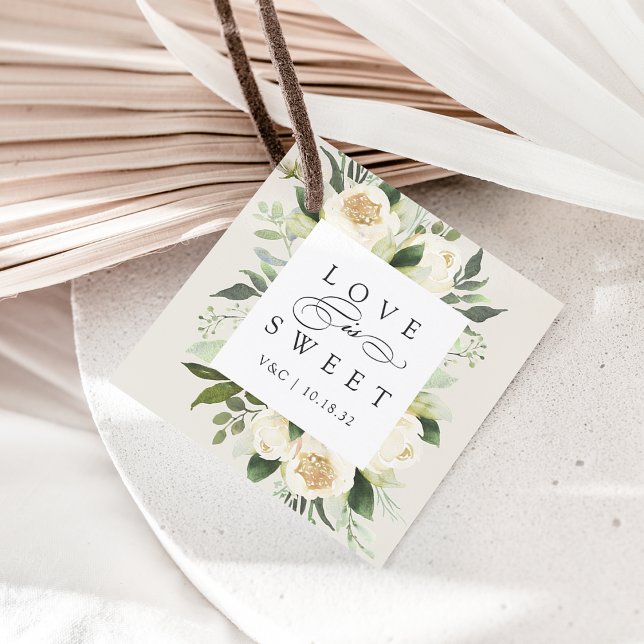 Ivory Bloom | "Love Is Sweet" Floral Frame Wedding Favour Tags (Creator Uploaded)
