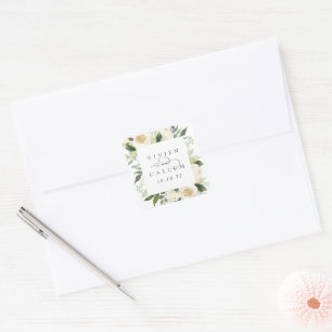 Ivory Bloom Personalized Floral Frame Wedding Square Sticker