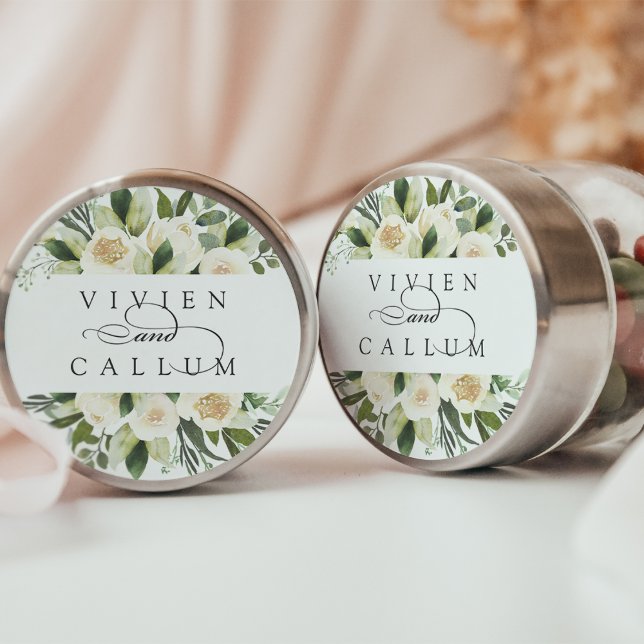 Ivory Bloom | Personalized Floral Wedding Classic Round Sticker (Creator Uploaded)