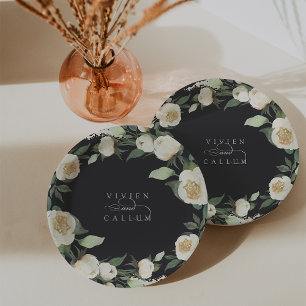 Ivory Bloom Personalized Floral Wreath Wedding Paper Plate