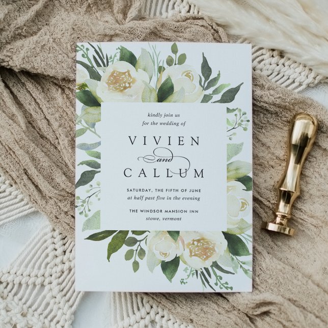 Ivory Bloom | Watercolor Floral Frame Wedding Invitation (Creator Uploaded)