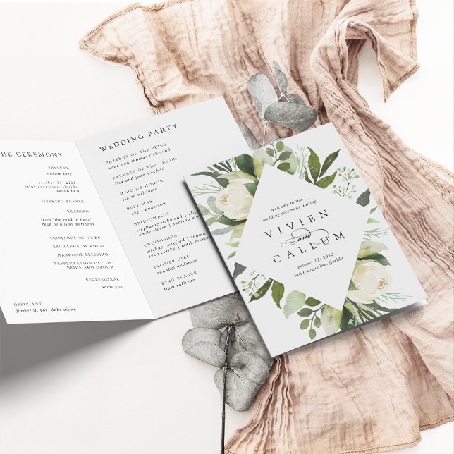 Ivory Bloom | Watercolor Floral Frame Wedding Program (Creator Uploaded)