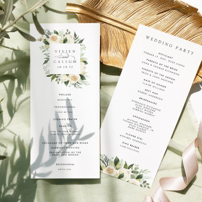 Ivory Bloom | Watercolor Floral Frame Wedding Program (Creator Uploaded)