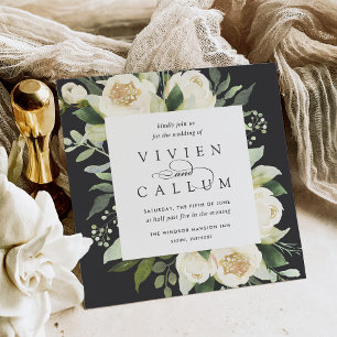 Ivory Bloom Watercolor Floral Square Wedding Invitation