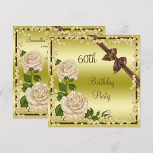 Ivory Blossom, Bows & Diamonds 60th Birthday Invitation