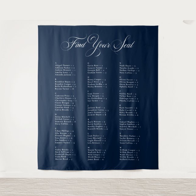 Ivory Blue Alphabetical Wedding Seating Chart Tapestry (Front)