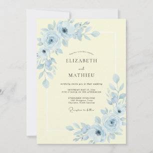 Ivory Blue Romantic Floral Wedding Invitation