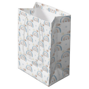 Ivory Blue Taupe Boho Rainbow Clouds Star Boy Gift Medium Gift Bag