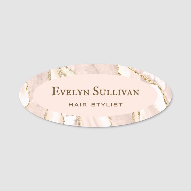 Ivory Blush Agate Name Tag (Front)