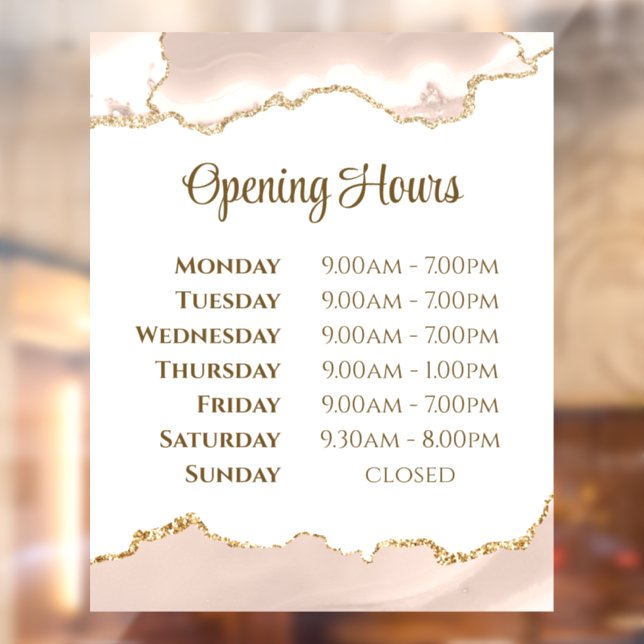 Ivory Blush Agate Opening Hours Window Cling (Sheet 2)