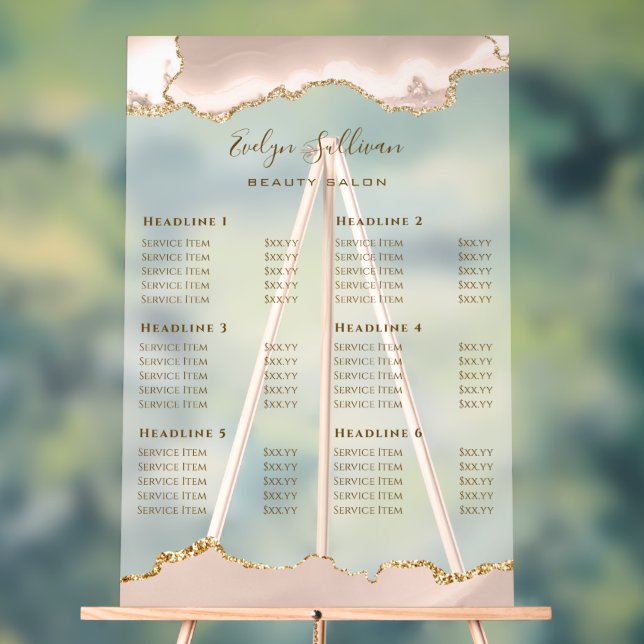 Ivory Blush Agate Price List Acrylic Sign (Neutral)