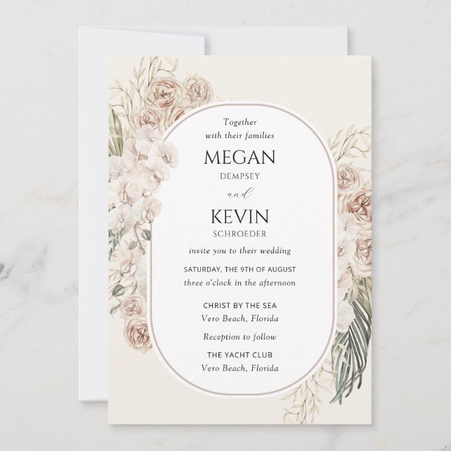 Ivory Blush Boho Floral Arch Wedding Invitation (Devant)